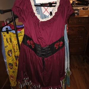 Disney Burgundy Dress with Black Lace-Up